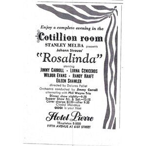 Rosalinda Stanley Melba Jimmy Carroll NYC Hotel Pierre 1950s Vintage Print Ad